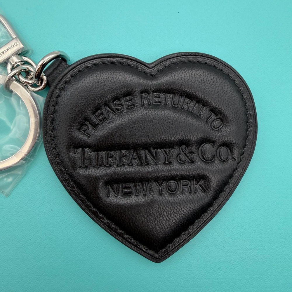 Tiffany & Co. Black Leather Heart Keychain new